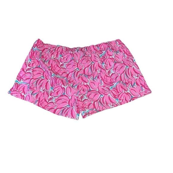 Lauren James Nylon Pink Flower Tulip Shorts Elastic  waist Pull-on Sz XL X-Large - Picture 2 of 6
